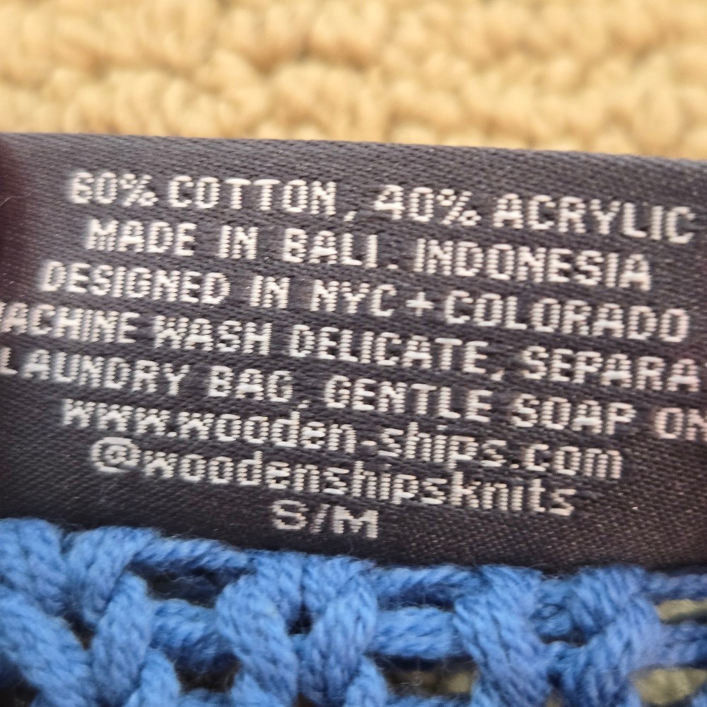 Wooden Ships Women S/M USA Sweater chunky Loose Knit Blue Patriotic Pullover NEW - Picture 8 of 9